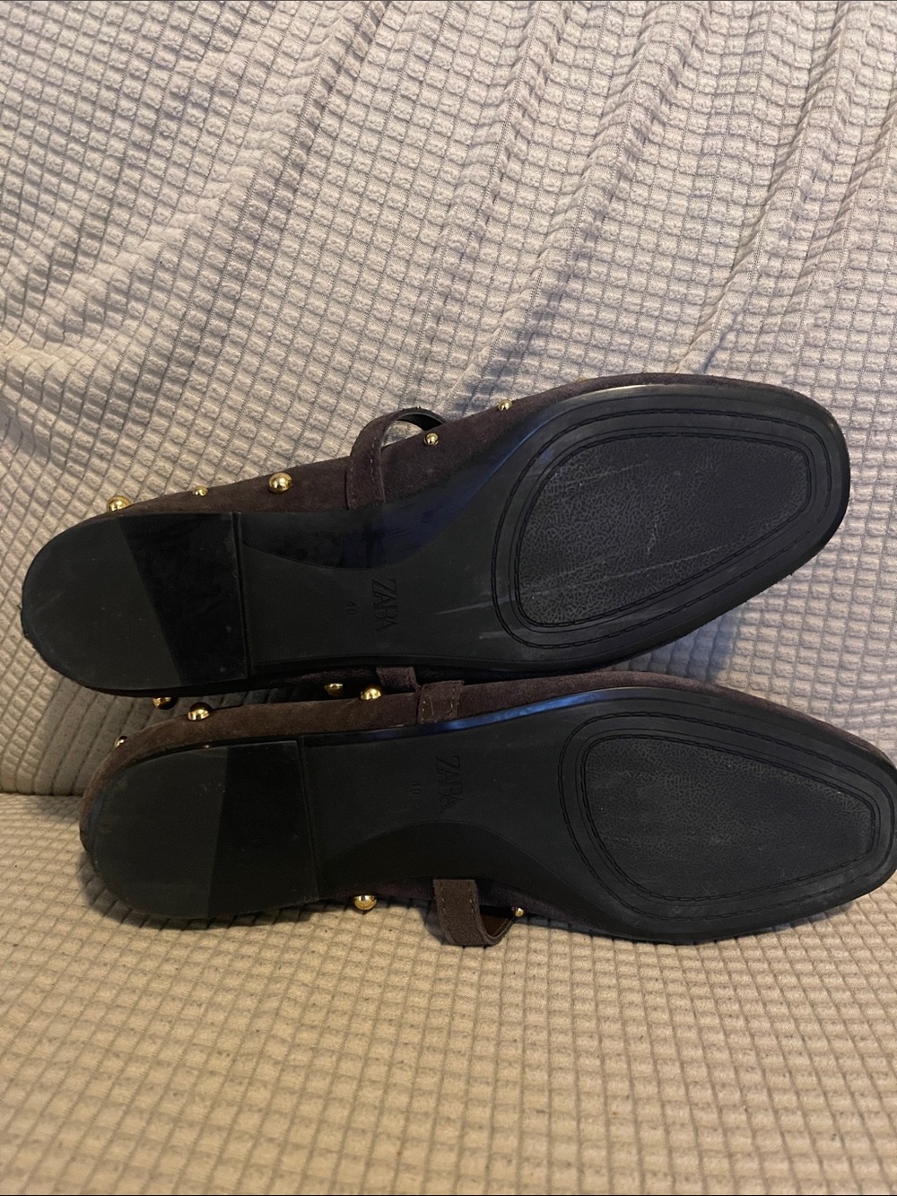 Zara women’s Dark Brown Mary Jane Flats with Gold Studs size 40 /9 us - Picture 7 of 7